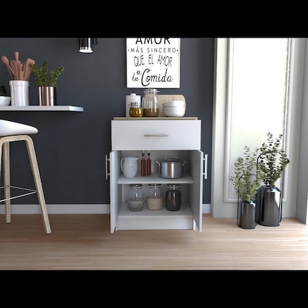 Tuhome Mayorca Multistorage Pantry Cabinet, One Drawer, Two Interior Shelves, White/Light Oak MBD6483